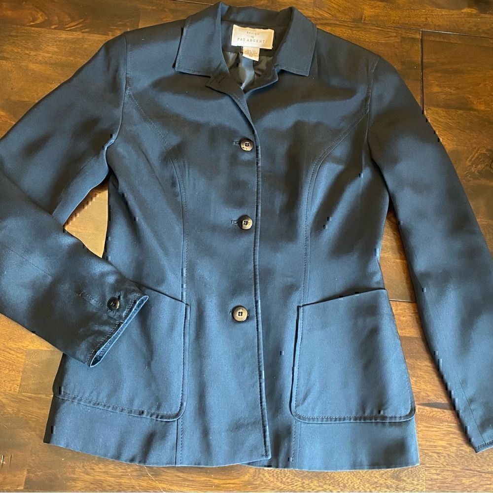 1980’s Vintage Designer Pat Argenti 100% Silk Black Button Front Blazer 6 Petite